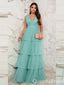 Green Plunging A-line Layer Evening Gown Maxi Long Evening Party Prom Dresses,WGP1181