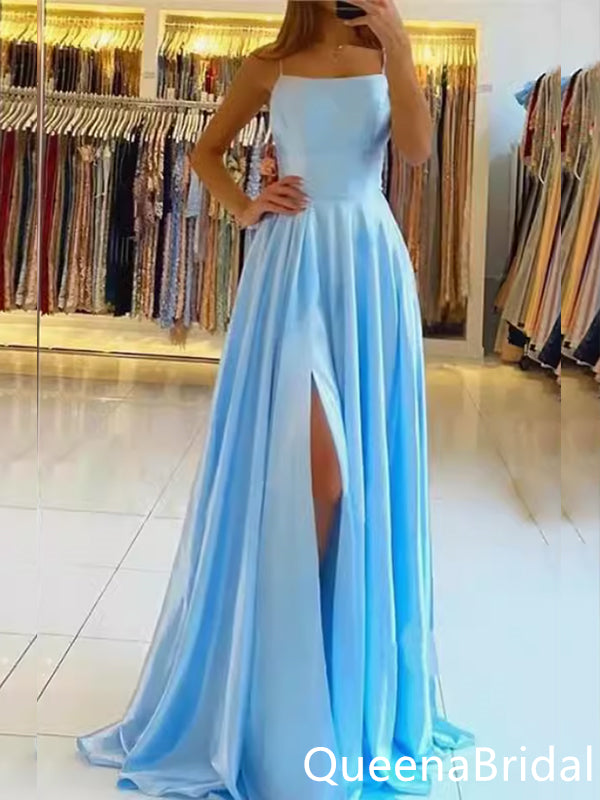 Stylish Spaghetti Straps Lace up Back A-line Party Dress Long Prom Dresses to Impress ,WGP1523