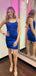 Elegant Royal Blue Spaghetti Straps Lace Appliques Simple Cheap Short Homecoming Dresses, QB0531