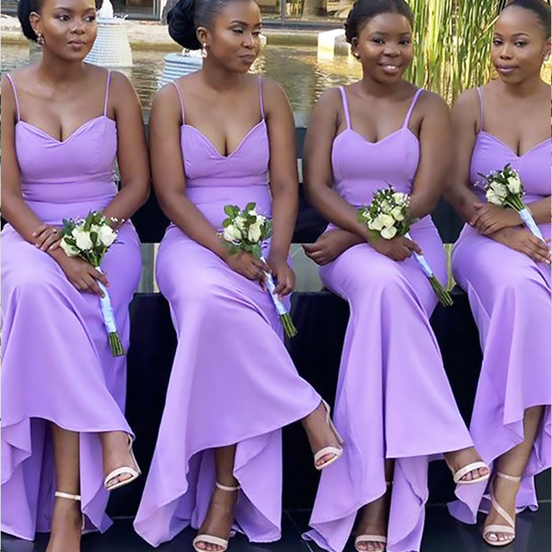 Elegant Purple Spaghetti Straps V Neck Simple Cheap Mermaid Long Bridesmaid Dresses, BDS0202