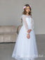 Elegant White Tulle Lace Appliques Beading A-Line Cheap Simple Long Flower Girl Dresses, FGS0047