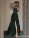 Elegant Green Spaghetti Straps Lace up Back A-line Evening Party Dress Long Prom Dresses to Impress ,WGP1379