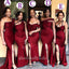 Mismatched Dark Red Soft Satin Mermaid Long Cheap Elegant Bridesmaid Dresses,BDS0175