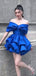 Elegant Royal Blue Bubble Off Shoulder Cheap Short Homecoming Dresses,QB0384