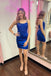 Elegant Royal Blue Spaghetti Straps Lace Appliques Simple Cheap Short Homecoming Dresses, QB0531