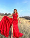 Sexy Red Mermaid Side Slit One Shoulder Long Party Prom Dresses,Evening Dresses,WGP376
