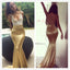 Sexy Appliques Lace Up Back Gold Mermaid Spaghetti Straps Long Evening Gown Prom Dresses ,WGP575