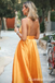 Orange A-line Plunging Deep V-neck Spaghetti Straps Evening Gown Maxi Long Evening Party Prom Dresses ,WGP1015