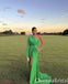 Gorgeous Green Long Sleeves One Shoulder Evening Party Dress Long Prom Dresses to Impress with Slit ,WGP1380