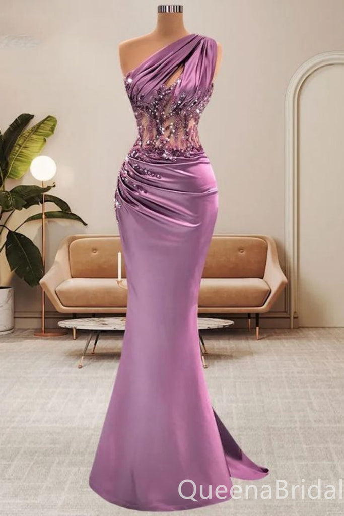 Gorgeous One Shoulder Mermaid Party Dress Long Prom Dresses to Impress – QueenaBridal Gorgeous One Shoulder Mermaid Party Dress Long Prom Dresses to Impress – QueenaBridal