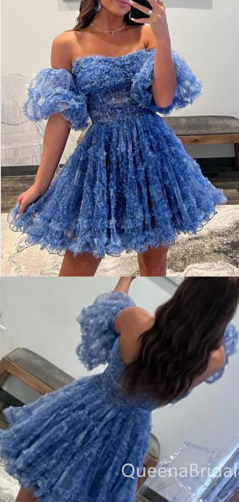 Sexy Unique Off-the-shoulder A-line Strapless Short Homecoming Dresses with Ruffles and Pleats, QB0612