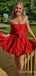 Sexy Red Strapless Bow Knot A-line Graduation Party Homecoming Dresses with Ruffles ,QB0693