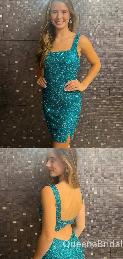 Sexy Sparkle Green Open Back Mermaid Graduation Party Homecoming Dresses Tight ,QB0689