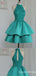 Green Halter Layer Sleeveless A-line Graduation Party Short Homecoming Dresses, QB0767