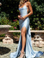 Sexy Blue Side Slit Spaghetti Straps Backless Mermaid Maxi Long Prom Dresses Evening Gown,WGP550