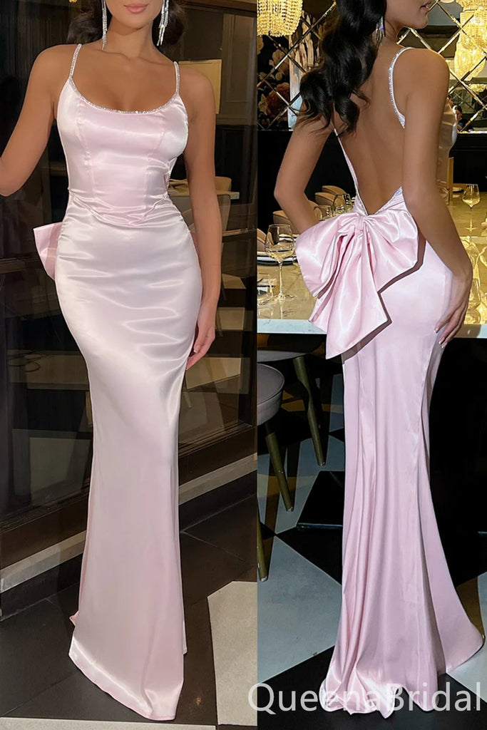 Sexy Light Pink Mermaid Bow Long Prom Dress to Impress ,WGP1694