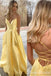 Elegant Yellow Spaghetti Straps Sweetheart A-line Satin Lace up Back Long Prom Dress to Impress ,WGP1695