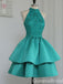 Green Halter Layer Sleeveless A-line Graduation Party Short Homecoming Dresses, QB0767