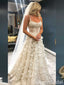 White A-line 3D Floral Spaghetti Straps Long Wedding Dresses with Trailing ,WGP225