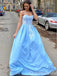 Sky Blue Spaghetti Straps Sweetheart Lace Appliques A-line Evening Gown Maxi Long Evening Party Prom Dresses with Trailing,WGP1005