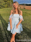 Elegant Off-the-shoulder Light Blue Layer A-line Graduation Party Homecoming Dresses ,QB0690