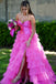 Hot Pink Strapless Tiered Sweetheart Long Prom Dresses to Impress Plus Size with Slit,WGP1357