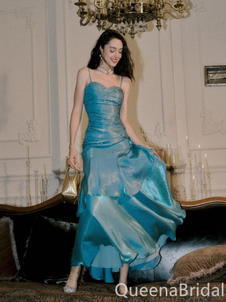 Stylish Blue Spaghetti Straps Mermaid Long Prom Dress to Impress ,WGP1704