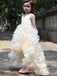 Ivory V-neck High Low Long Tulle Ball Gown Flower Girl Dresses with Ruffles, FGS0059