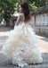 Ivory V-neck High Low Long Tulle Ball Gown Flower Girl Dresses with Ruffles, FGS0059