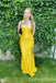 Sexy Yellow Mermaid Straight Neck Side Slit Long Party Dress Long Prom Dresses to Impress ,WGP1446