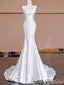 Sexy Strapless White Mermaid Satin Long Prom Dress to Impress with Trailing ,WGP1712