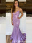 Sparkle Spaghetti Straps Purple Mermaid Plunging Evening Gown Maxi Long Evening Party Prom Dresses ,WGP1078