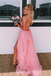 Stunning Blush Pink Spaghetti Straps Lace up Back Side Slit Lace Appliques A-line Party Dress Long Prom Dresses to Impress ,WGP1553