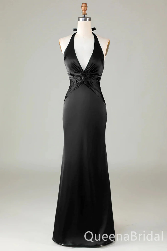 Black Halter Plunging Mermaid Open Back Evening Gown Long Evening Party Prom Dresses ,WGP1264