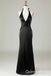 Black Halter Plunging Mermaid Open Back Evening Gown Long Evening Party Prom Dresses ,WGP1264