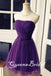 Purple Strapless Lace Up Back A-line Graduation Party Short Homecoming Dresses, QB0785