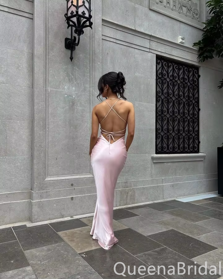 Sexy Light Pink Spaghetti Straps Mermaid Long Prom Dress to Impress,WGP1718