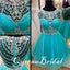 Blue Scoop Beaded A-line Graduation Party Short Homecoming Dresses, QB0786