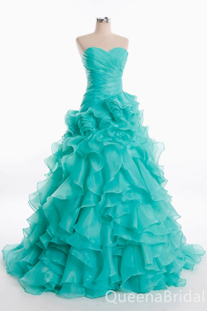 Strapless Ruffles Sweetheart A-line Ball Gown Party Dress Long Prom Dresses to Impress ,WGP1479