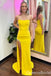 Sexy Strapless Straight Neck Yellow Side Slit Mermaid Long Party Dress Long Prom Dresses to Impress ,WGP1448