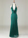 Green Halter Plunging Mermaid Open Back Evening Gown Long Evening Party Prom Dresses ,WGP1265