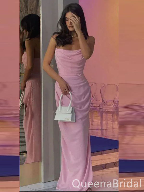 Elegant Pink Strapless Sheath Party Dress Long Prom Dresses to Impress ,WGP1652