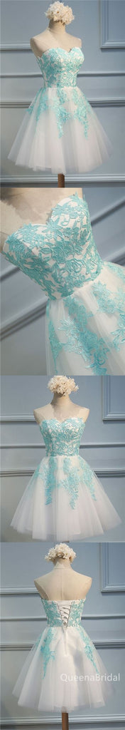 Mint Green Lace Appliques Sweetheart Strapless A-line Graduation Party Short Homecoming Dresses, QB0787