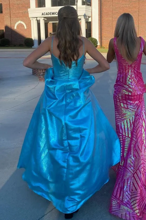 Stunning Blue Spaghetti Straps A-line Party Dress Long Prom Dresses to Impress  ,WGP1554