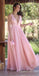 Light Pink Plunging A-line Evening Gown Long Evening Party Prom Dresses ,WGP1266