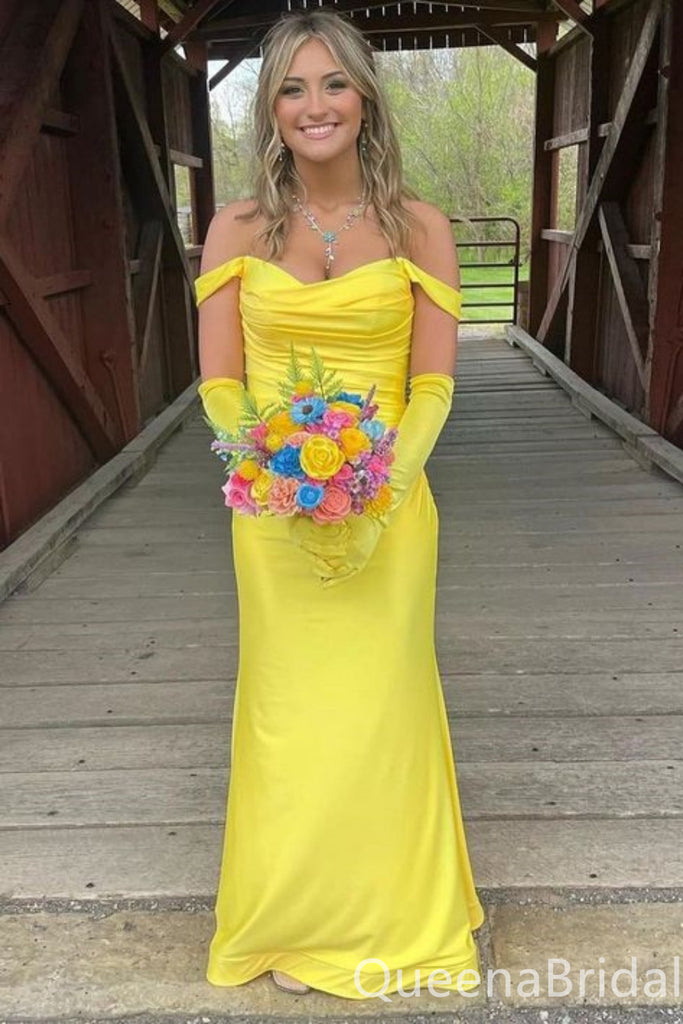 Sexy Off the Shoulder Yellow Mermaid Long Party Dress Long Prom Dresses to Impress ,WGP1449