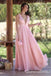 Light Pink Plunging A-line Evening Gown Long Evening Party Prom Dresses ,WGP1266