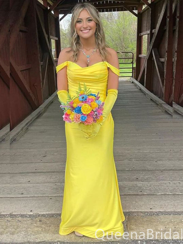 Sexy Off the Shoulder Yellow Mermaid Long Party Dress Long Prom Dresses to Impress ,WGP1449