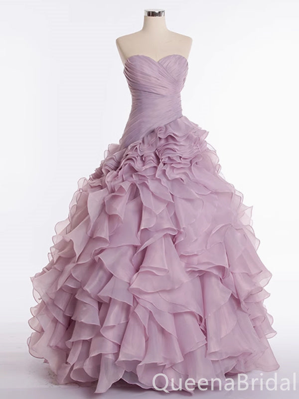 Strapless Ruffles Sweetheart A-line Ball Gown Party Dress Long Prom Dresses to Impress ,WGP1480