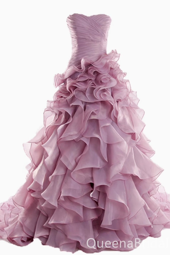 Strapless Ruffles Sweetheart A-line Ball Gown Party Dress Long Prom Dresses to Impress ,WGP1481